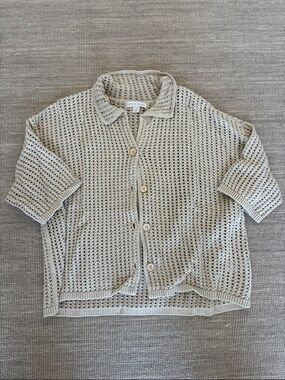 Barefoot dreams Open Knit Button-Front Cardigan in Light Beige